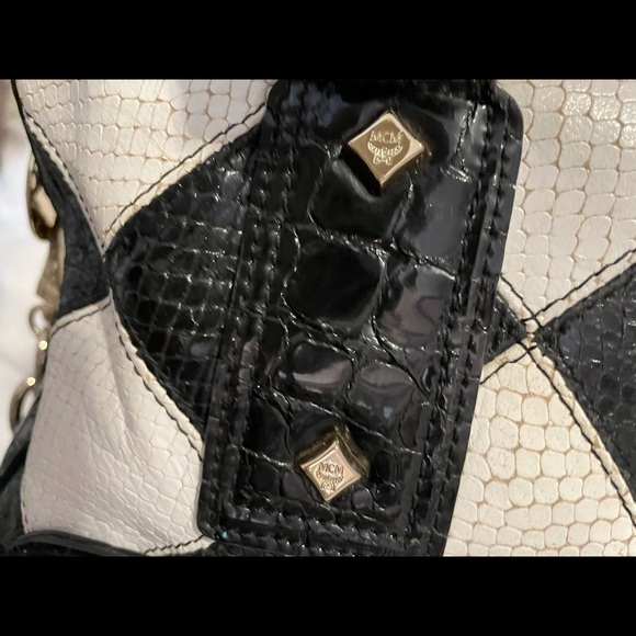 MCM Jacquard Black & White croc & snake skin bag. - Picture 10 of 15